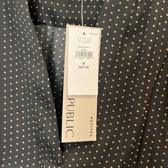 Banana Republic Top in Black and Tan Polka Dots size Petite Medium - Picture 5 of 6